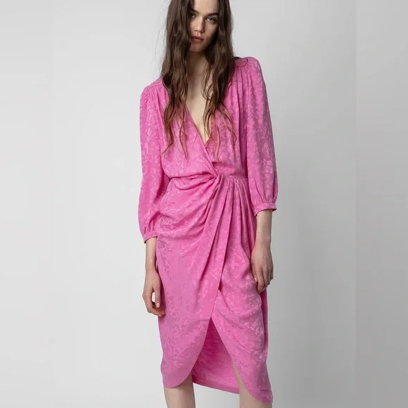 NWT Zadig & Voltaire Renew Jac Leo Twist-Front Silk Midi-Dress - Picture 1 of 4